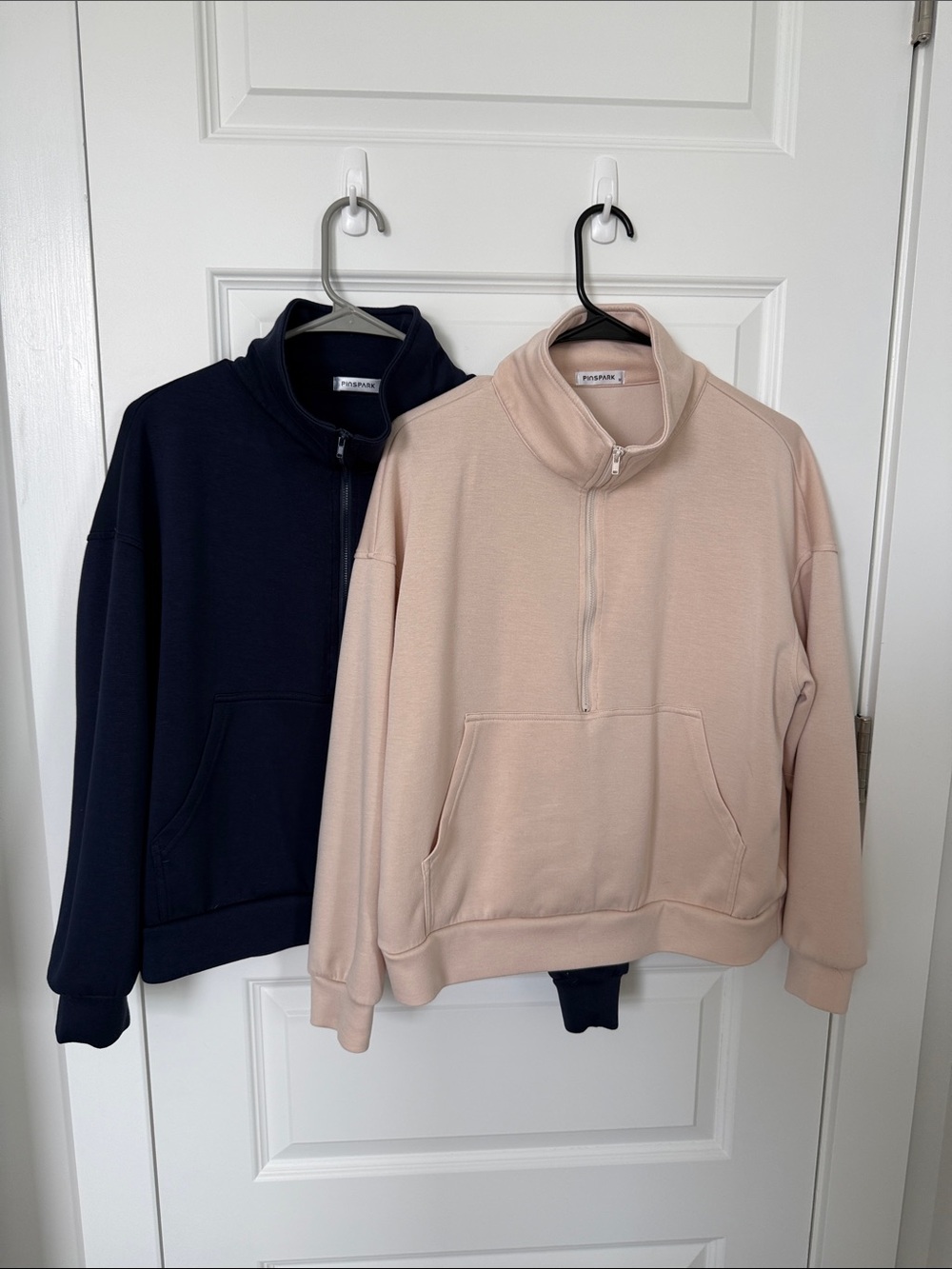 Half-Zip Pullover Sweatshirt in Blush and Navy